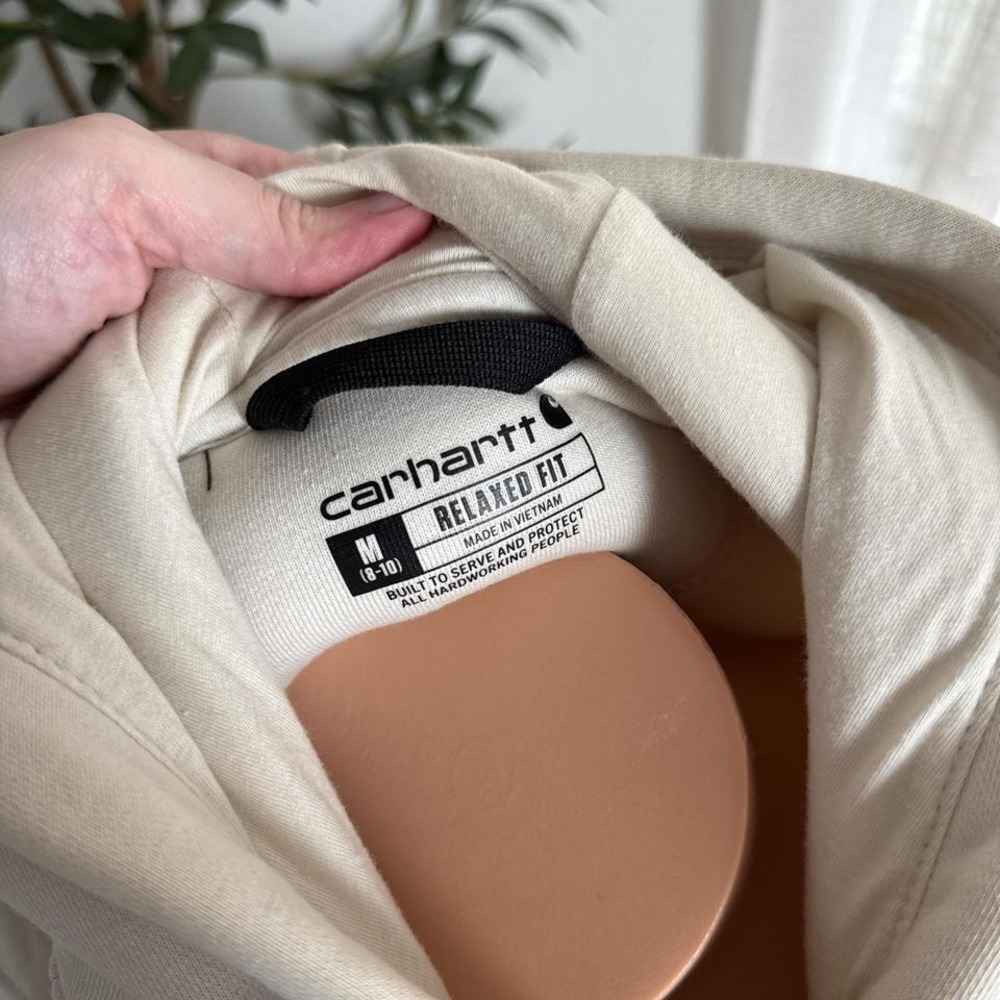 Carhartt logo sleeve cream and brown pullover hoodie - Picture 3 of 3